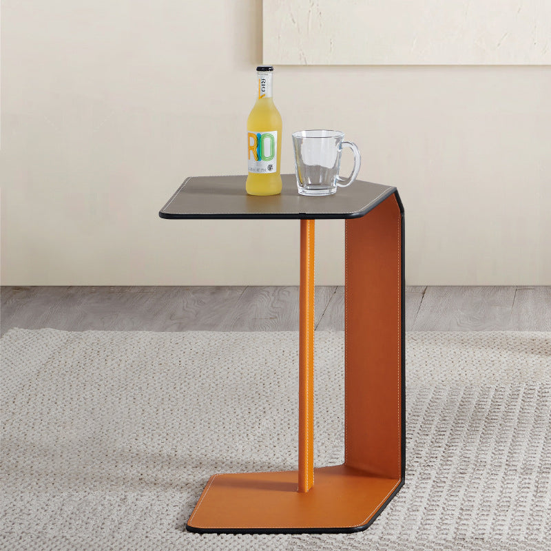 Modern Saddle Leather Steel Side Table