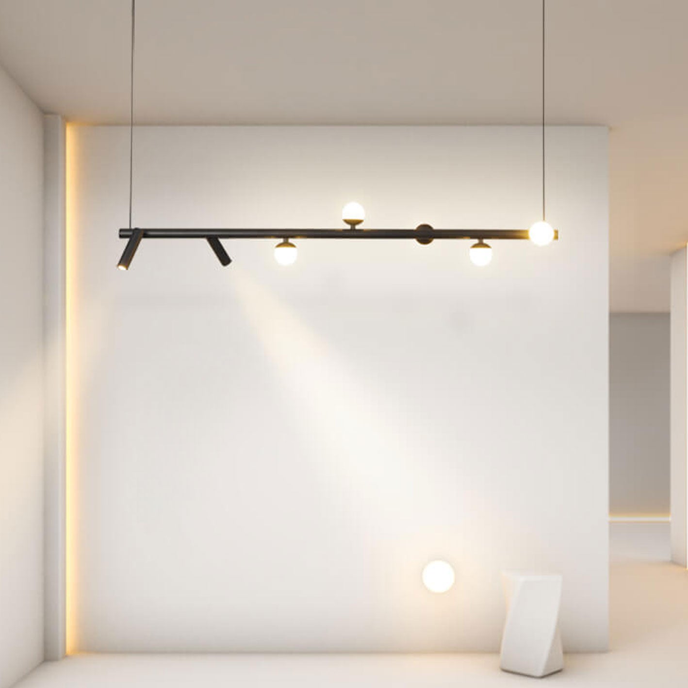 Minimalist island linear black acrylic chandeliers, Lighom — Warm White (3000K) / Matte Black / 110V-120V (US/CA