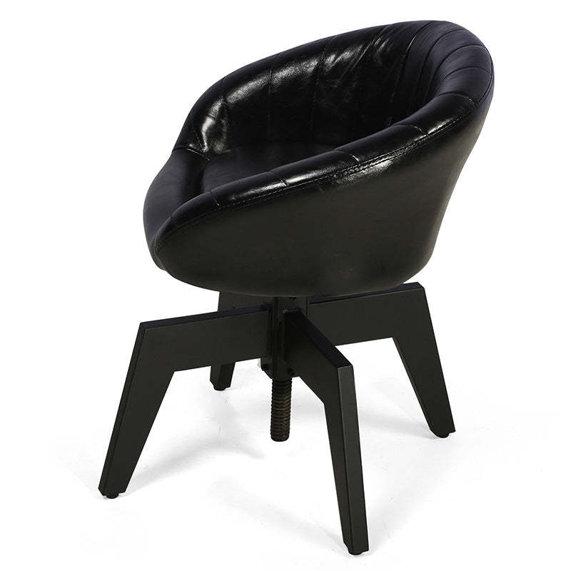 Retro Arc Liftable PU Leather Iron Dining Chair