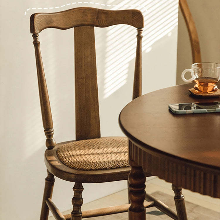 Vintage Scallop Wood Slat-Back Dining Chair