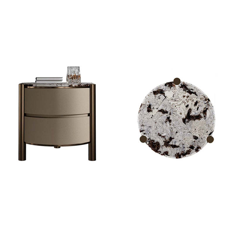 Modern Marble Solid Wood Round Nightstand 2-Drawer
