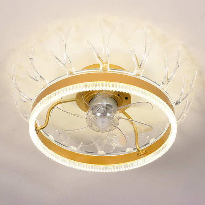 Modern Golden Antler Mount Ceiling Fan Light