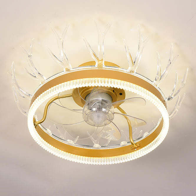 Modern Golden Antler Mount Ceiling Fan Light