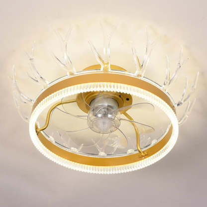 Modern Golden Antler Mount Ceiling Fan Light