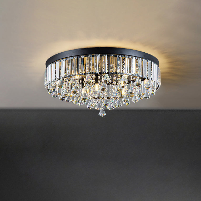 Modern Round Iron Crystal Beads 6/9-Light Flush Mount