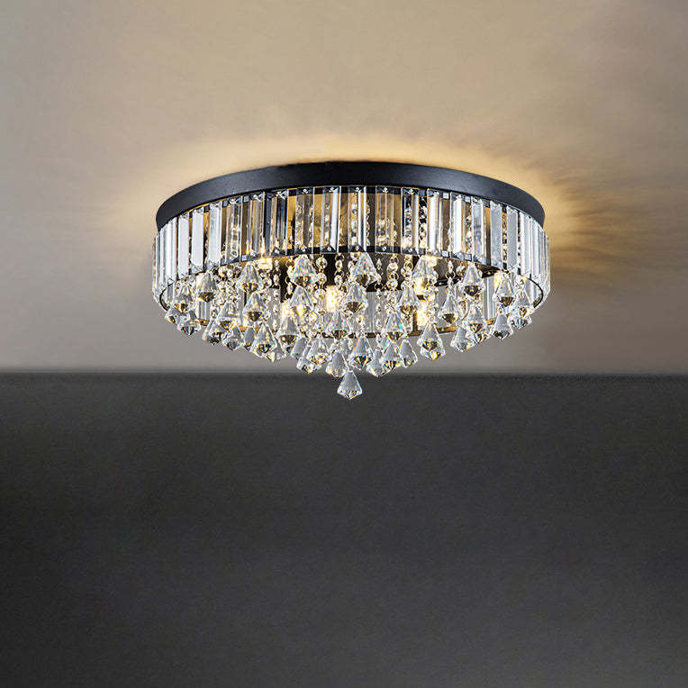 Modern Round Iron Crystal Beads 6/9-Light Flush Mount