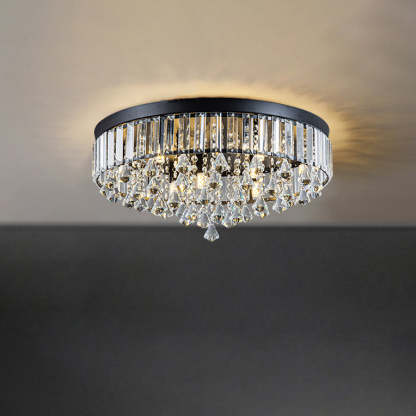 Modern Round Iron Crystal Beads 6/9-Light Flush Mount