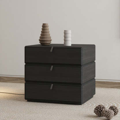 Nordic Wood Rotatable 3-Drawer Nightstand — Black