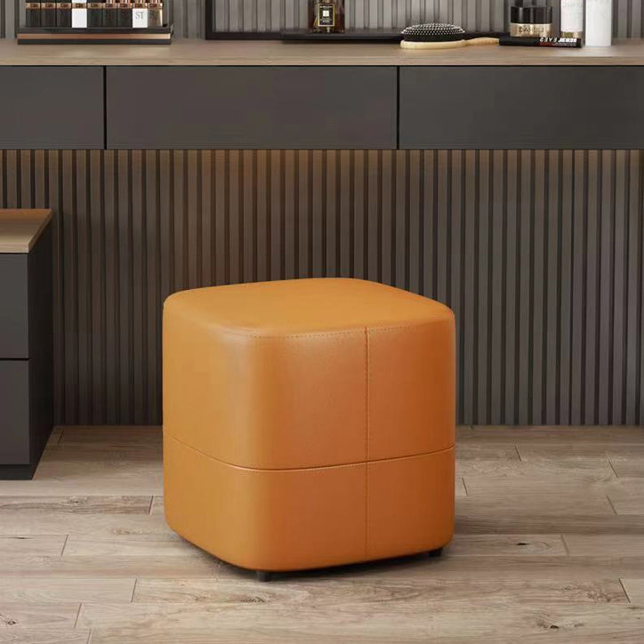 Minimalist Microfiber Leather Solid Wood Low Stool — Gray