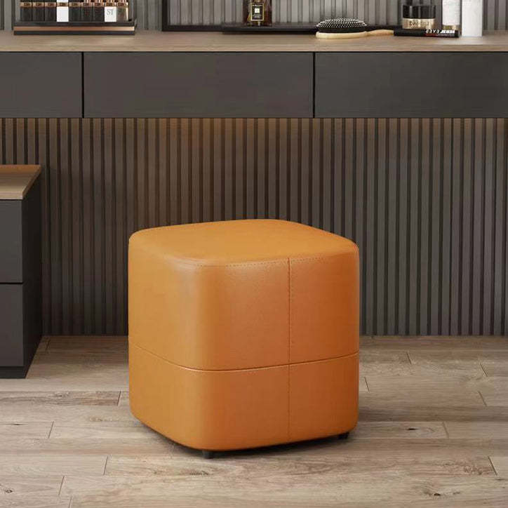 Minimalist Microfiber Leather Solid Wood Low Stool — Gray