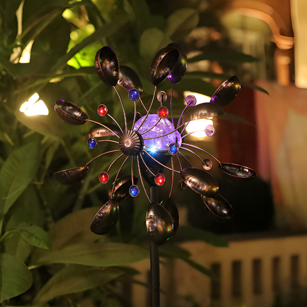 Vintage Iron Wind Spinner Solar Pathway Stake Light