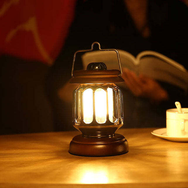 Vintage Teapot Wood Base LED Rechargeable Camping Light
