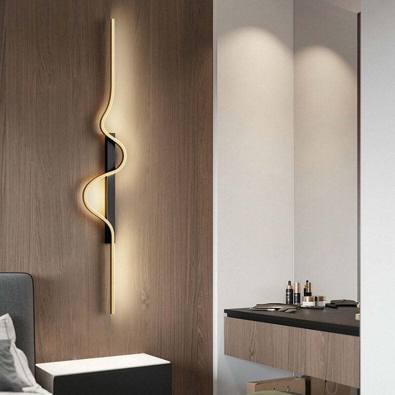 Minimalist Aluminum Corrugated Iron Frame LED Sconce — Left / Black & Gold / Neutral Light (4000K)