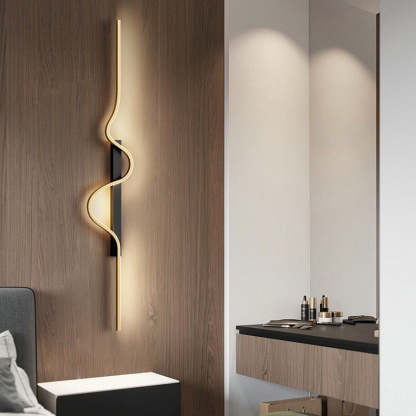 Minimalist Aluminum Corrugated Iron Frame LED Sconce — Left / Black & Gold / Neutral Light (4000K)