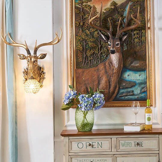 European Retro Deer Head Resin Sconce