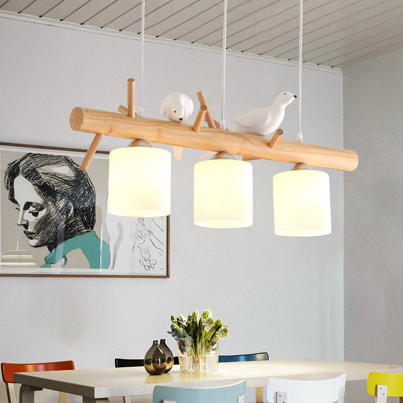 Scandinavian Bird Branch Log Island Chandelier