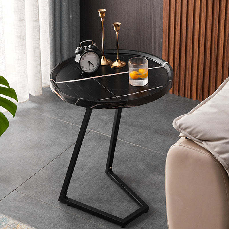 Modern Round Engineered Wood Iron Movable End Table — Black / Wood Color