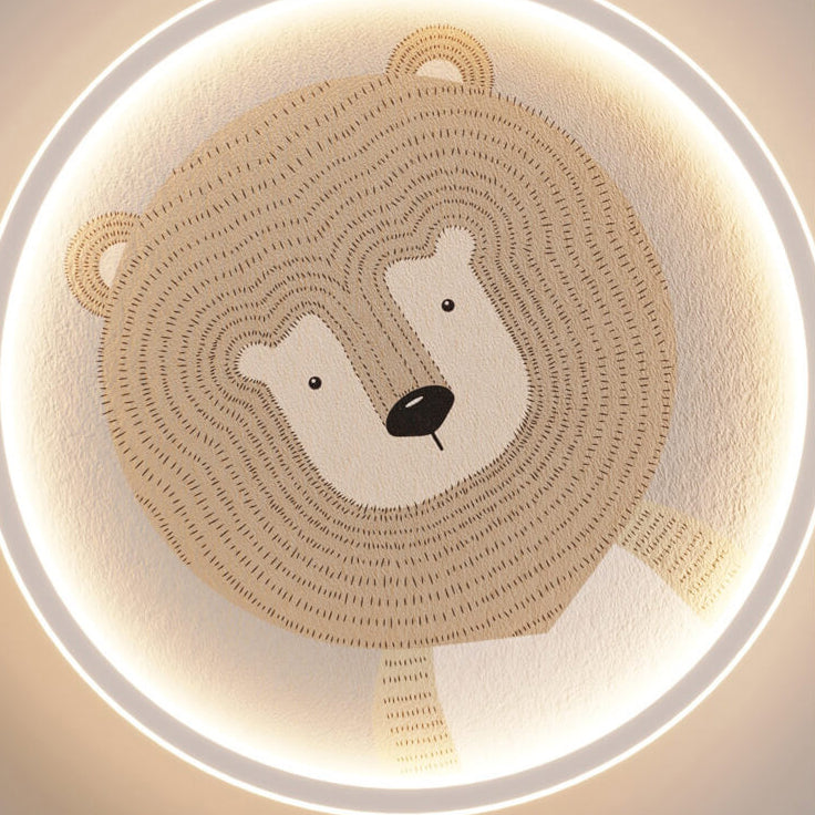 Round Cartoon Animal Aluminum Flush Ceiling Light