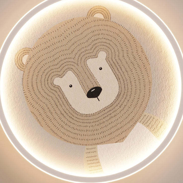 Round Cartoon Animal Aluminum Flush Ceiling Light