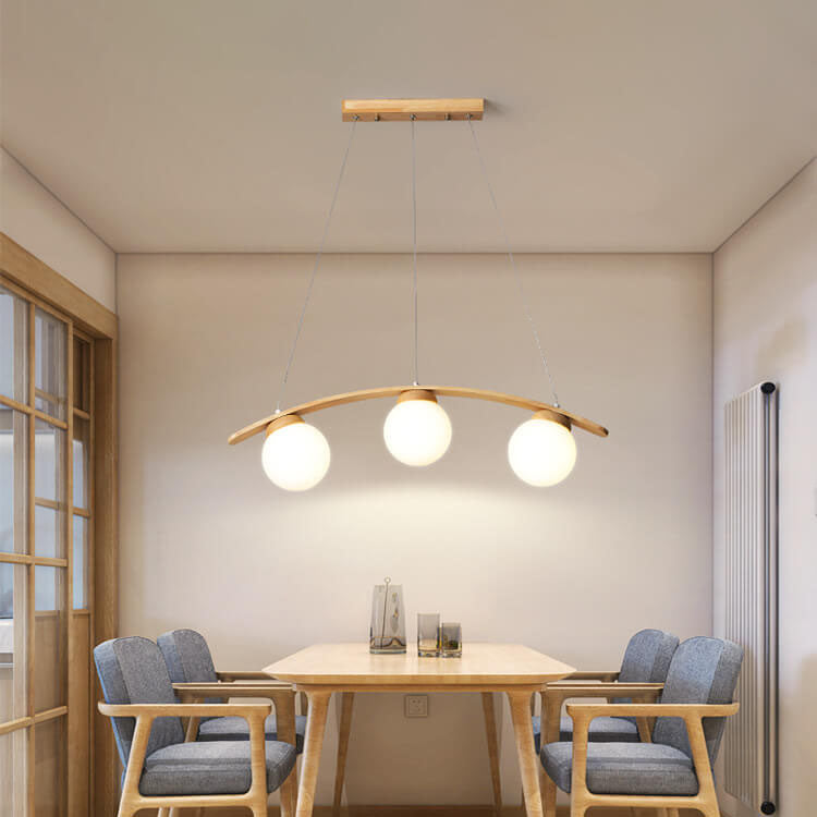 Japanese Harajuku Arc Wood Glass Ball Island Chandelier