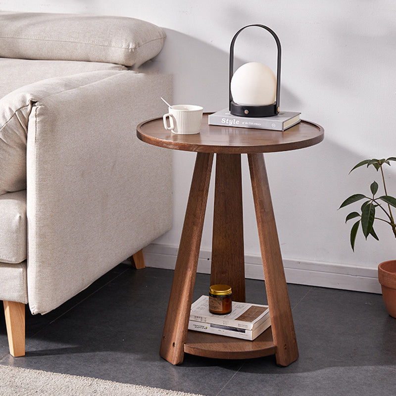 Modern Round Rubberwood 2-Tier End Table