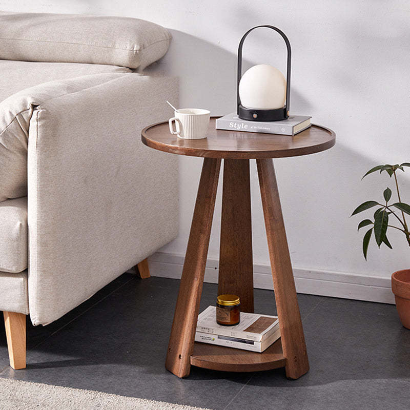 Modern Round Rubberwood 2-Tier End Table