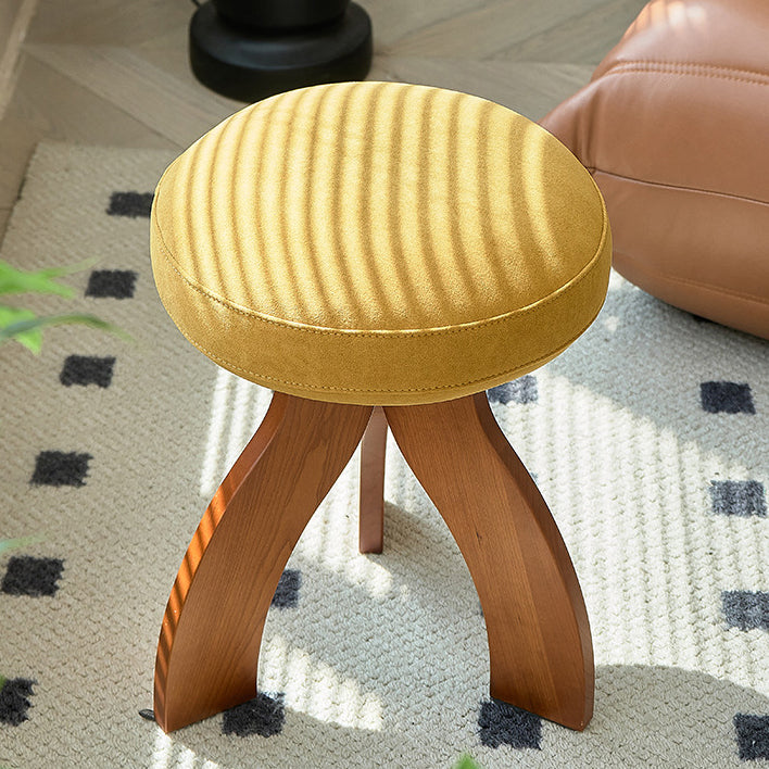 Vintage Triangle Base Wood Fabric Vanity Stool