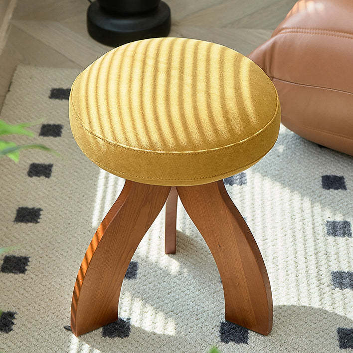 Vintage Triangle Base Wood Fabric Vanity Stool