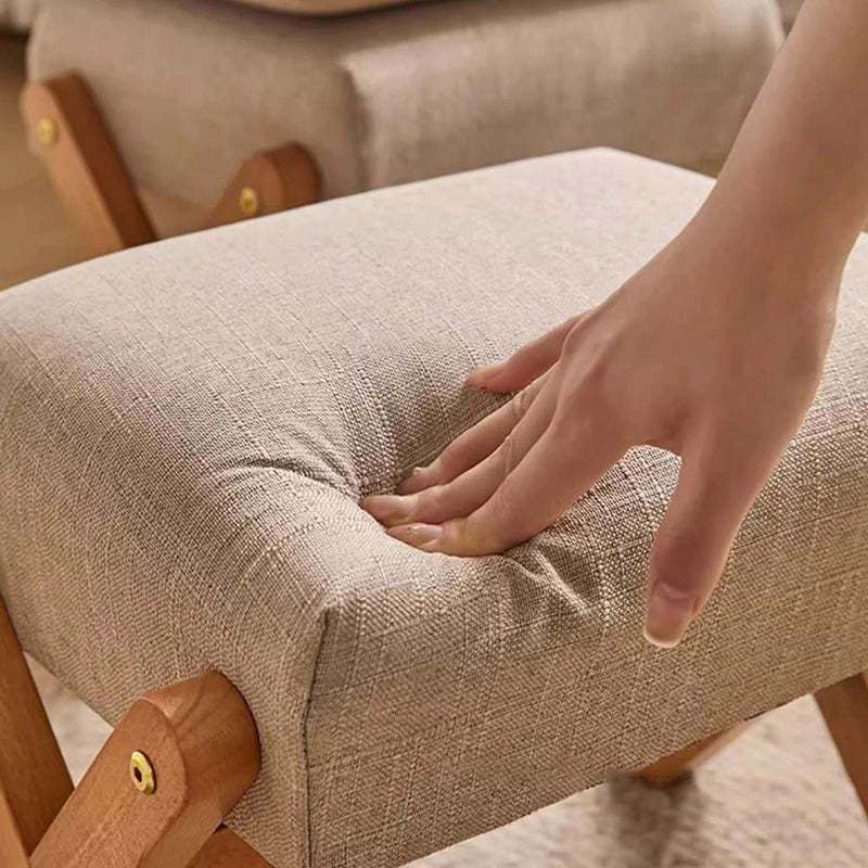 Contemporary Wood Linen X-Leg Footstool