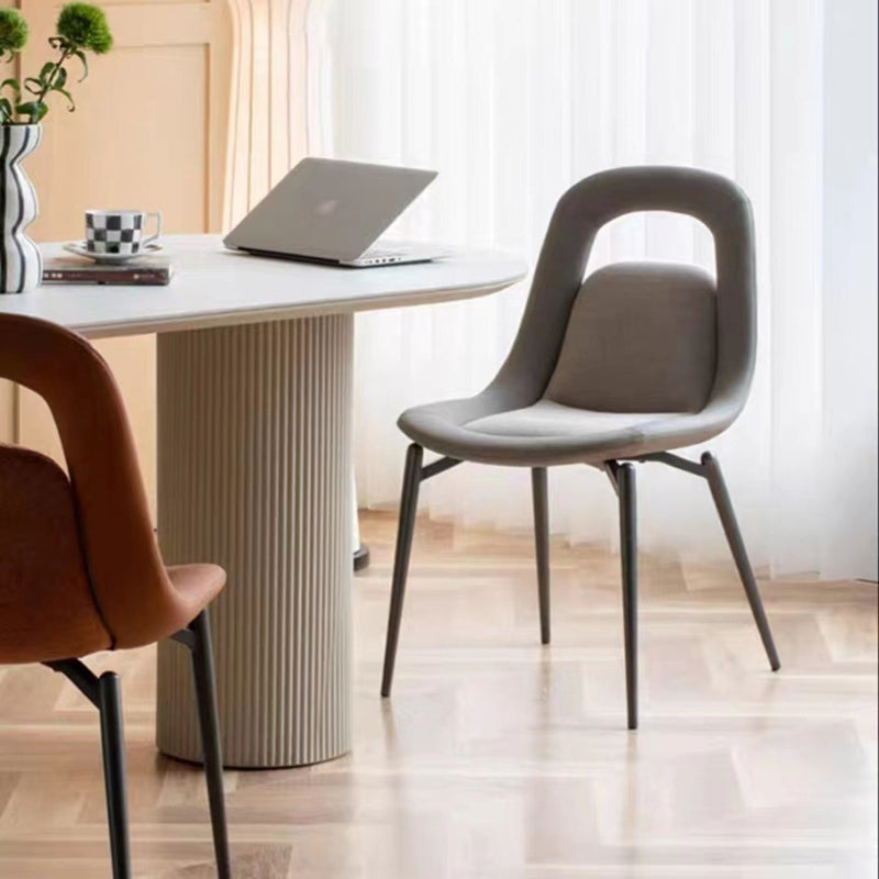 Scandinavian Curved Leather Tapered Leg Dining Chair — Light Gray