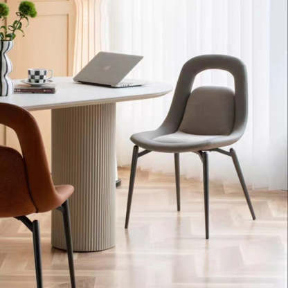 Scandinavian Curved Leather Tapered Leg Dining Chair — Light Gray