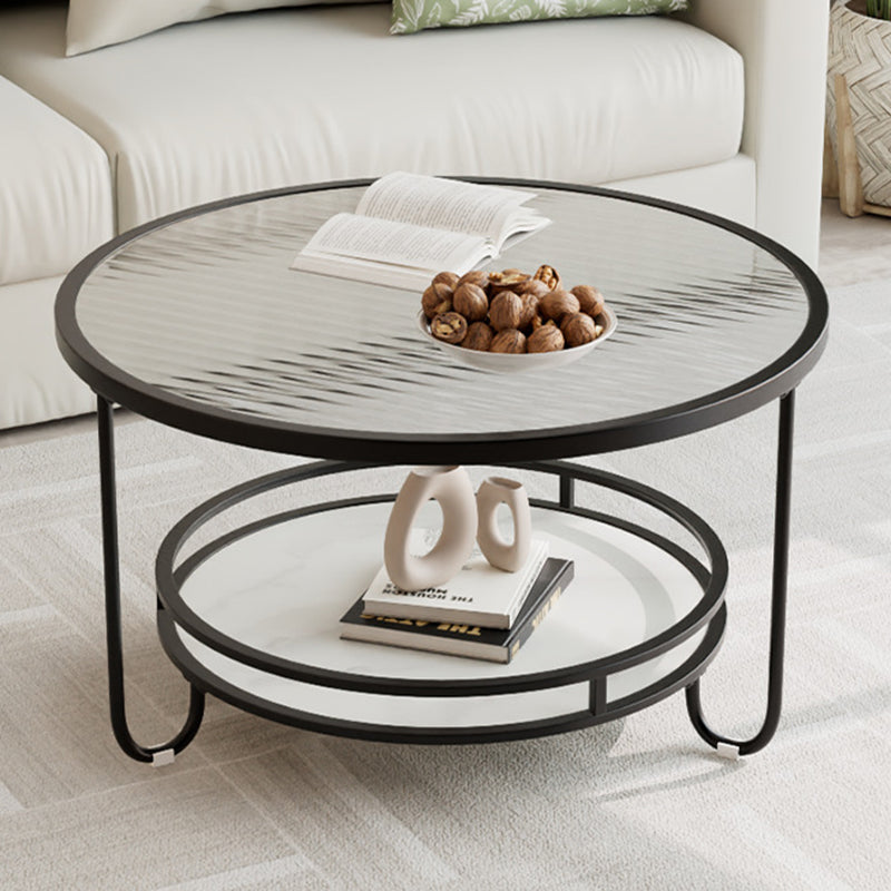 Modern Round Striped Glass Metal Coffee Table