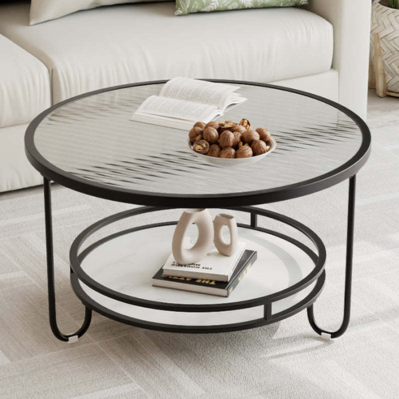 Modern Round Striped Glass Metal Coffee Table