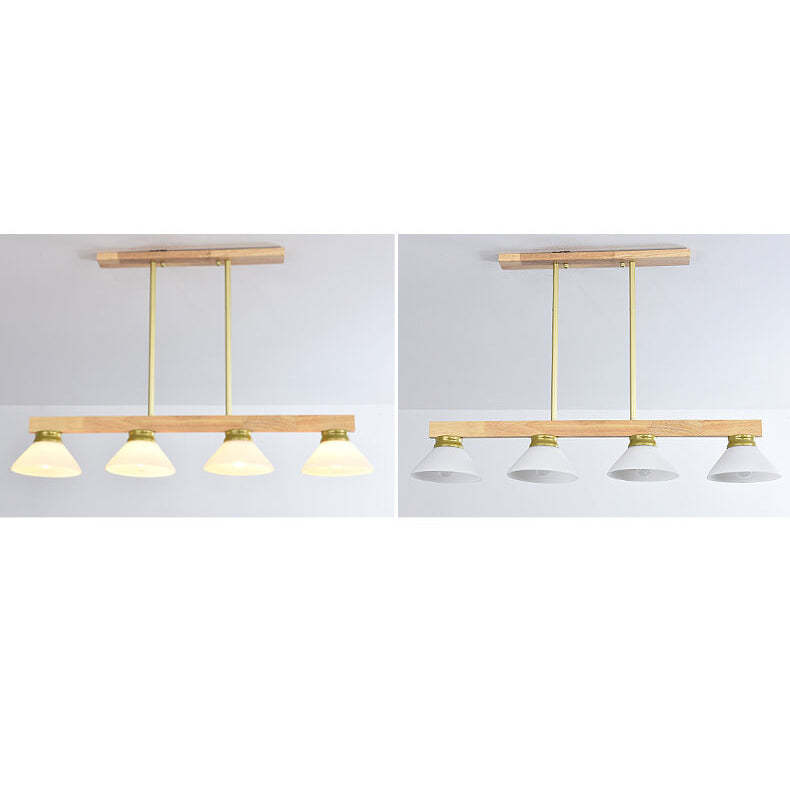 Nordic Solid Wood Cone Glass Island Chandelier