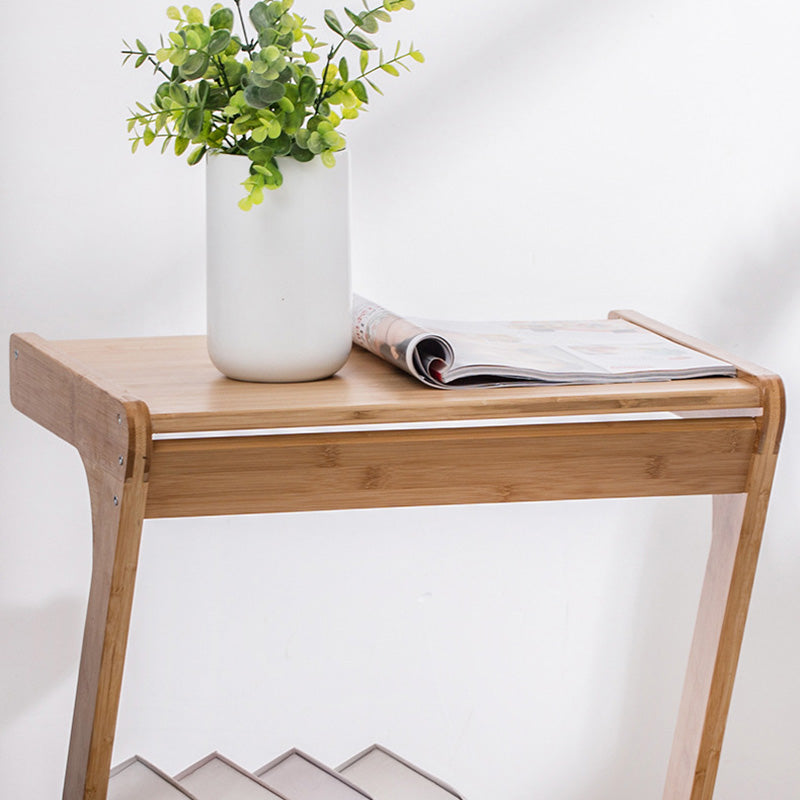 Vintage Z-Shape Wood Rolling End Table
