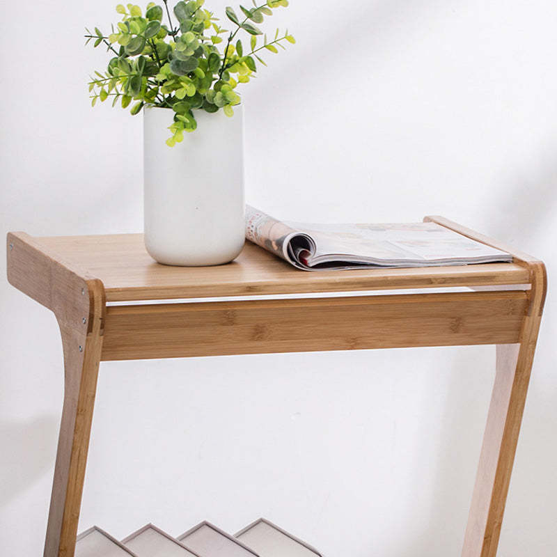 Vintage Z-Shape Wood Rolling End Table
