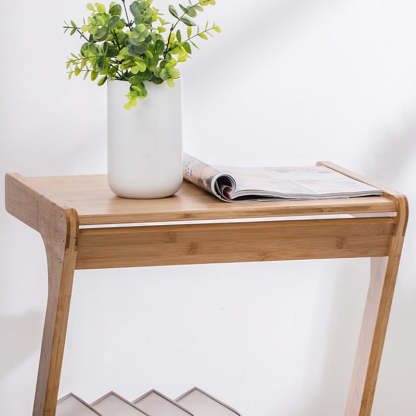 Vintage Z-Shape Wood Rolling End Table