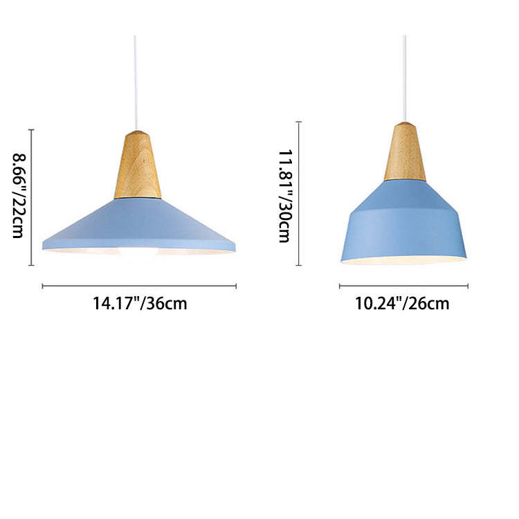 Minimalist Cone Trapezoid Iron Wood Pendant Light — Yellow / 220V-240V For UK/AU