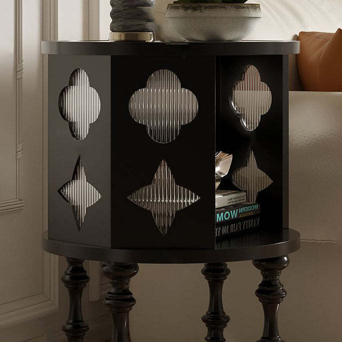 Vintage Cylinder Checkerboard Wood Glass End Table