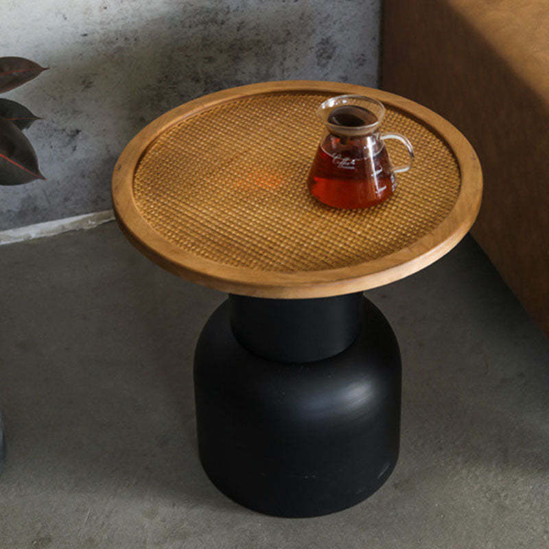 Vintage Round Rattan Iron Wood Coffee Table