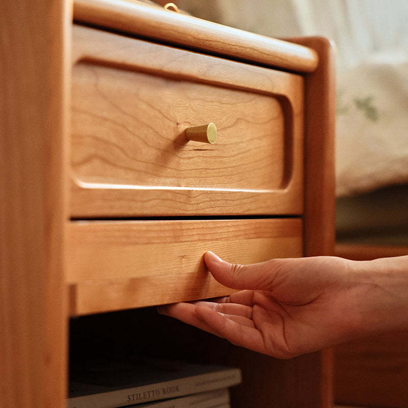 Retro Solid Wood Cube 1-Drawer Nightstand