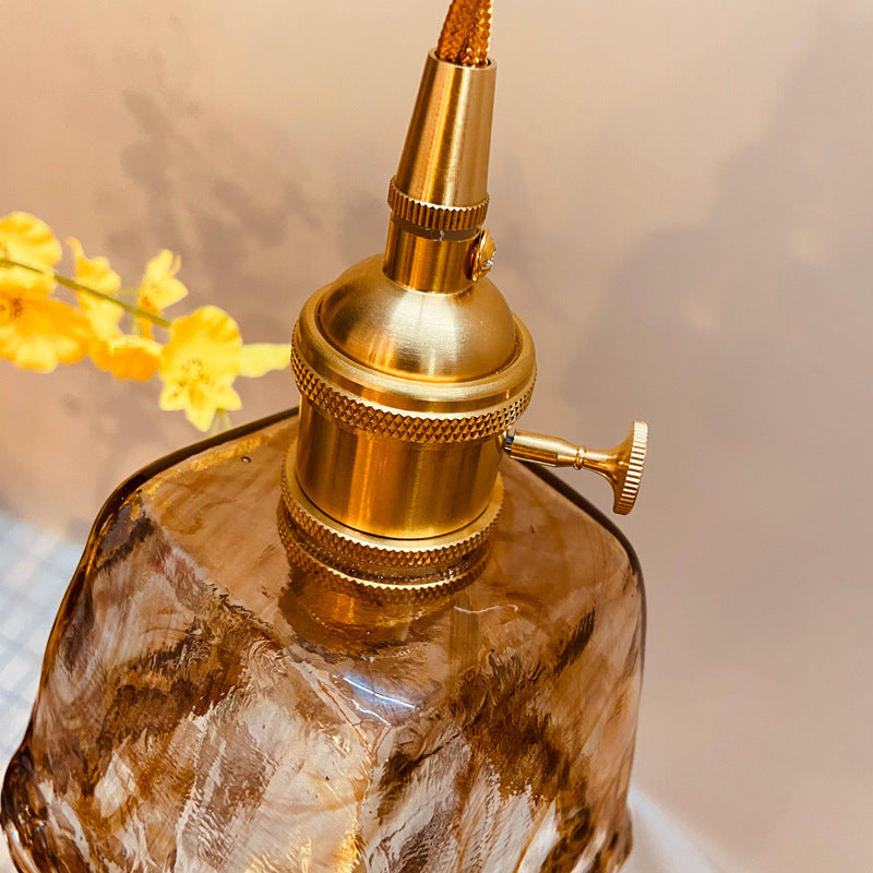 Vintage Amber Square Glass Brass Pendant