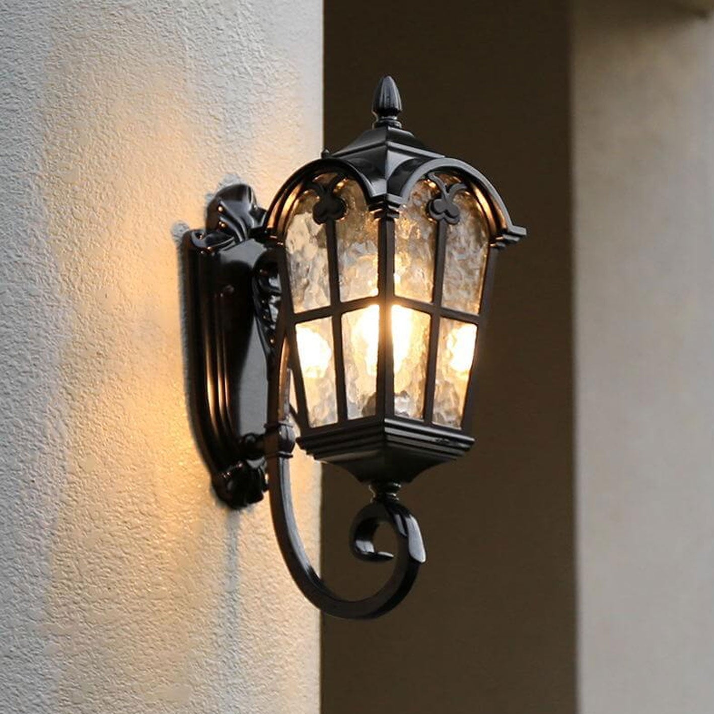 European Retro Glass Aluminum Lantern Outdoor Wall Sconce