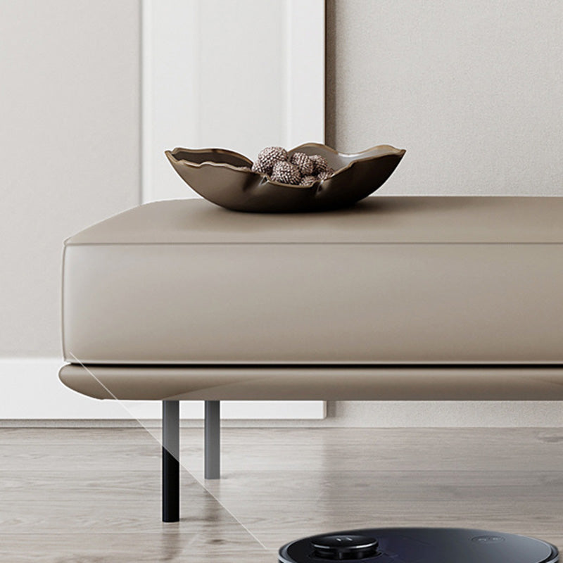 Minimalist Microfiber Leather Wood Rectangular Low Stool — Genuine Leather / White