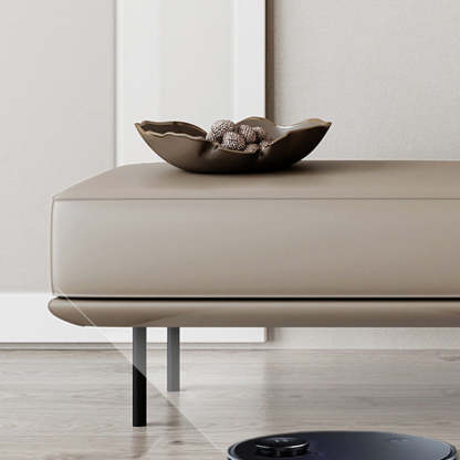 Minimalist Microfiber Leather Wood Rectangular Low Stool — Genuine Leather / White