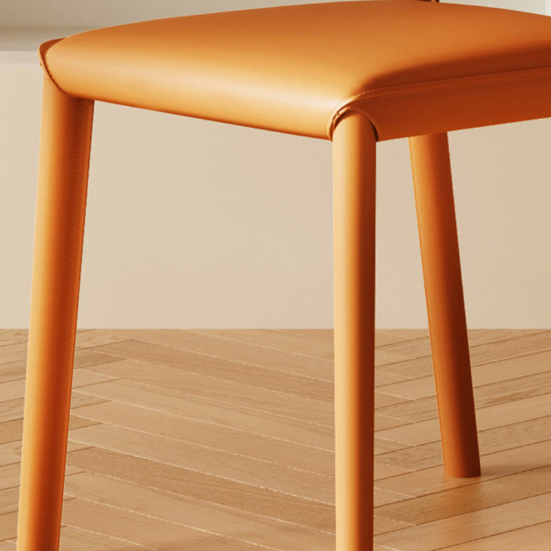 Minimalist Oval-Back Leather Steel Dining Chair — Beige