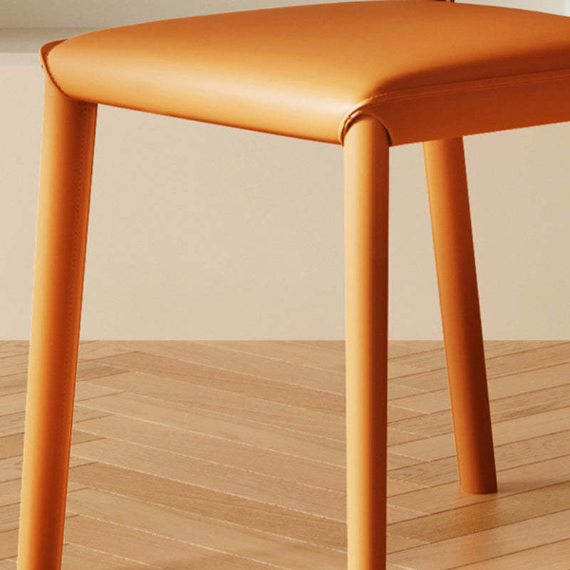 Minimalist Oval-Back Leather Steel Dining Chair — Beige