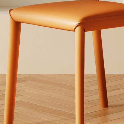 Minimalist Oval-Back Leather Steel Dining Chair — Beige
