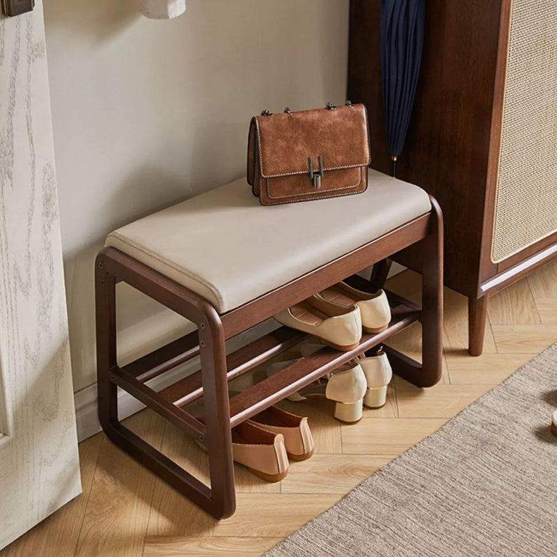 Minimalist Wood Leather Shoe Storage Bench