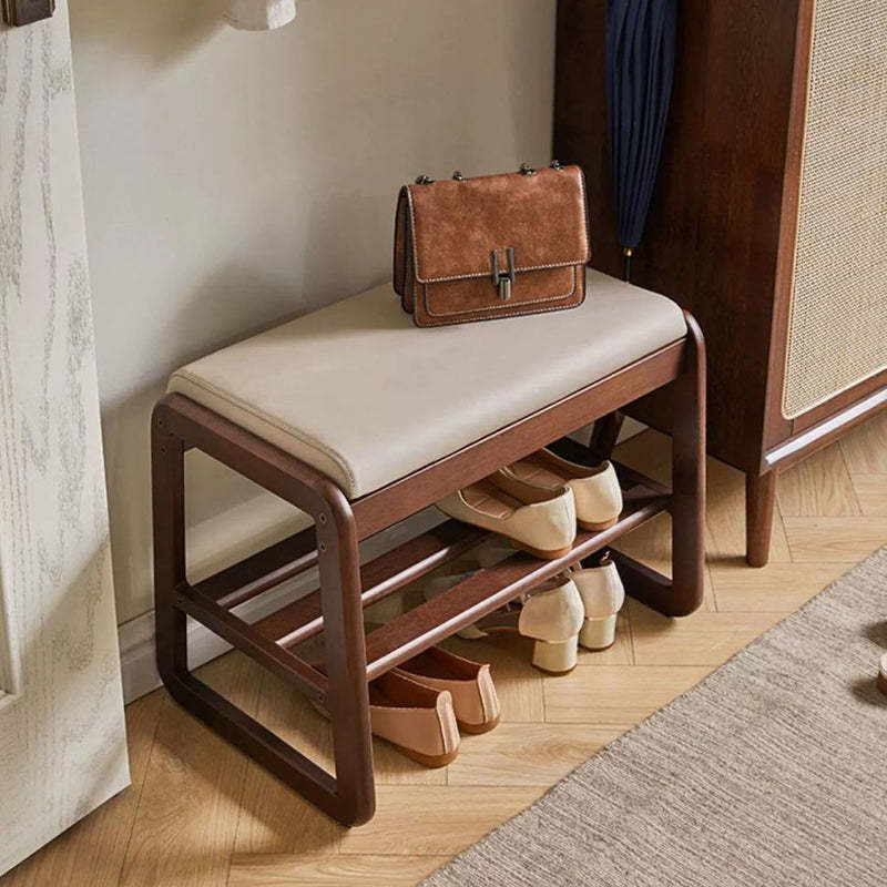 Minimalist Wood Leather Shoe Storage Bench